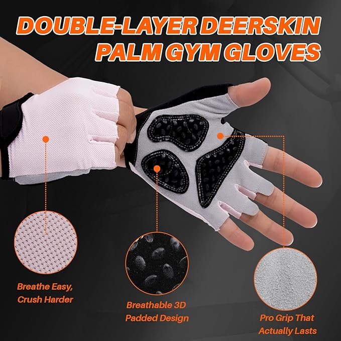 Double-Layer Deerskin Palm Gym Gloves: Anti-Slip Workout Gloves for Men & Women | Weight Lifting, Cycling, Rowing | Breathable 3D Padded Design