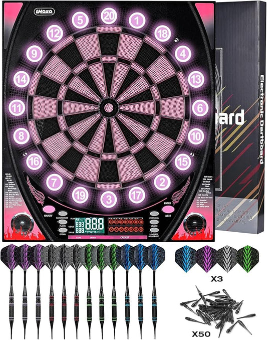 Electronic Dart Board with Bright Score Display, Multiple Games, and Durable Design-Perfect for Family Fun and Competitions-Includes Soft Tip with 12 Darts