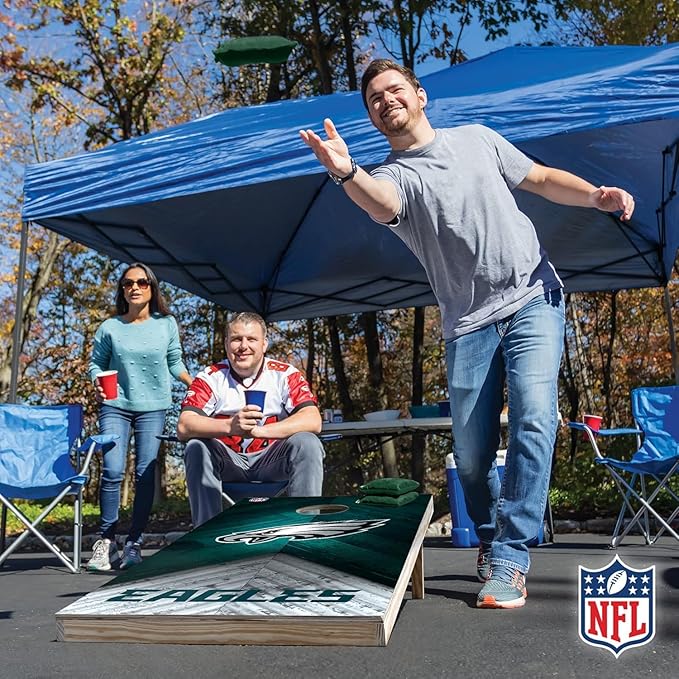 Wild Sports NFL Football 2' x 4' Regulation Size Solid Wood Cornhole Set with Direct Print HD Team Graphics Great Gift for Any Football Fan! Bean Bag Toss Family Outdoor Game