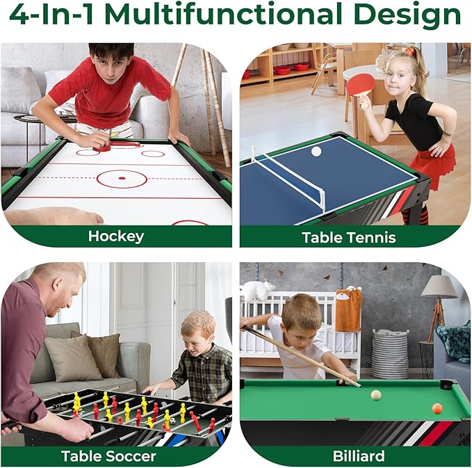 Goplus 4-in-1 Combination Game Table, 49'' Multi Game with Soccer, Air Hockey, Billiards, Pingpong Tabletop, Foosball, Pool Table for Home, Family Night, Adult Kids Gifts