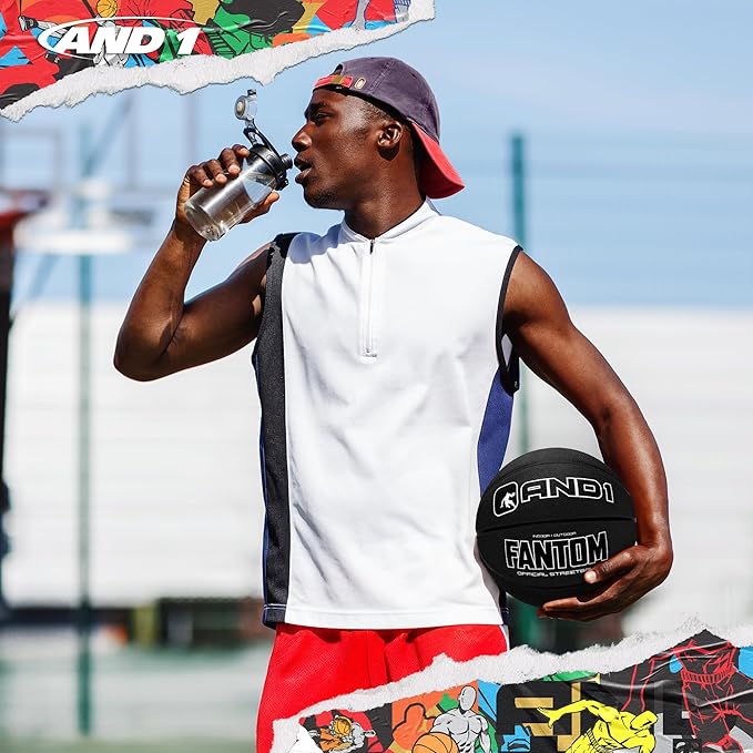 AND1 Fantom Rubber Basketball: Official Regulation Size 7 (29.5 inches) Rubber Basketball - Deep Channel Construction Streetball, Made for Indoor Outdoor Basketball Games