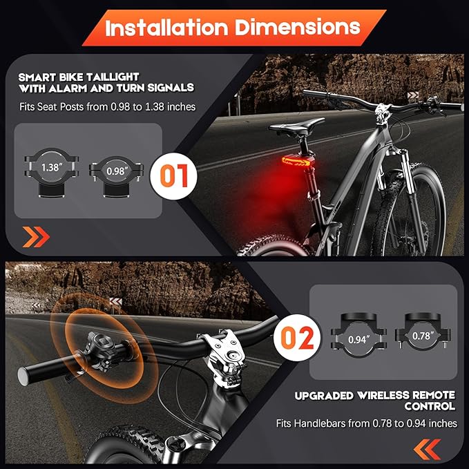 Smart Bike Tail Light with Turn Signals and Brake Light, Anti-Theft Bike Alarm with Remote, Bike Horn with USB-C Rechargeable, Auto ON/Off, IP65 Waterproof Bike Turn Signals Rear Light