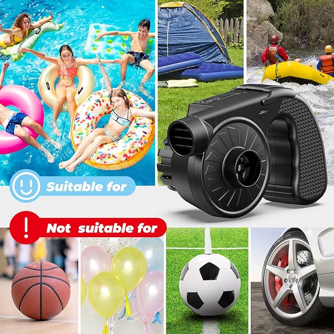 Dr.meter Portable Electric Air Mattress Pump, Rechargeable 4000mAh Battery Air Pump - Quick-Fill Air Inflator Deflator for Outdoor Camping Inflatable Bed Pool Boat Float Raft Swimming Rings Snow Tube
