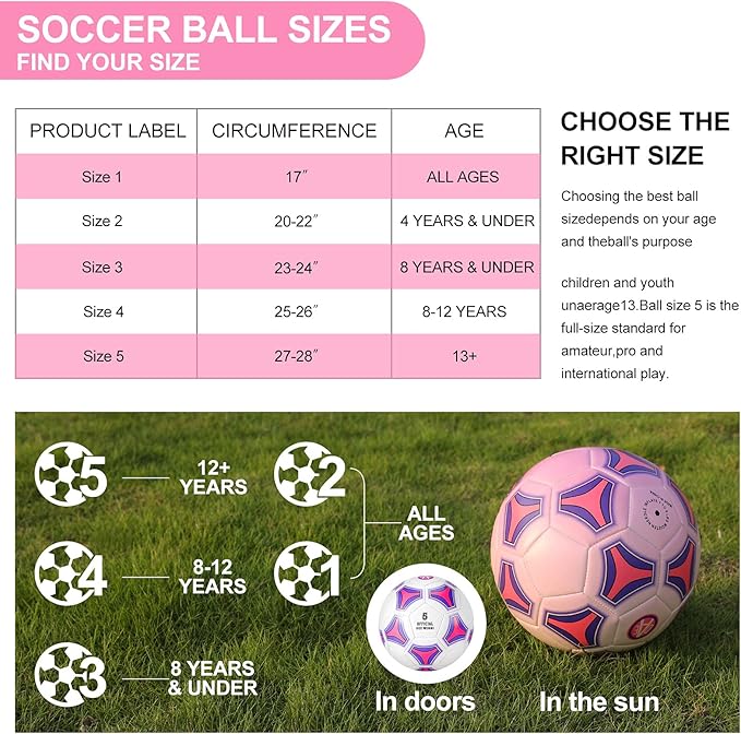 STEEFAN Pink Soccer Ball Full Size 3/4/5 for Kids Outdoor Play,Color Change Soccer Stuff with Official Size Ball Needles and Air Pump,Gift for Kid Teen Girl Junior,Indoor Outdoor Game Soccer Ball