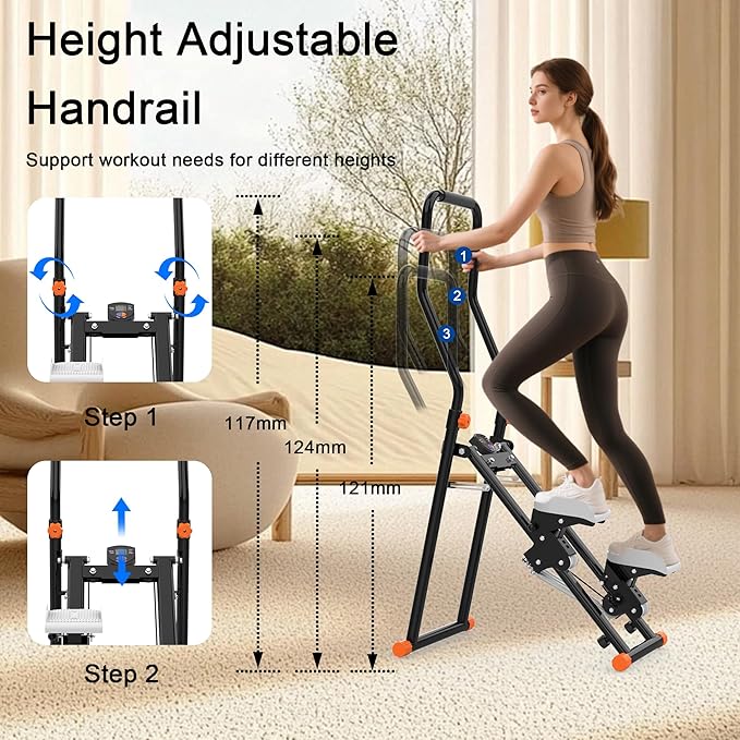 Stair Stepper for Home Gym - Foldable Vertical Climber Machine for Full-Body Workout, Cardio Exercise Machine with LCD Monitor, Adjustable Handlebar&Non-Slip Pedals -for Women&Men
