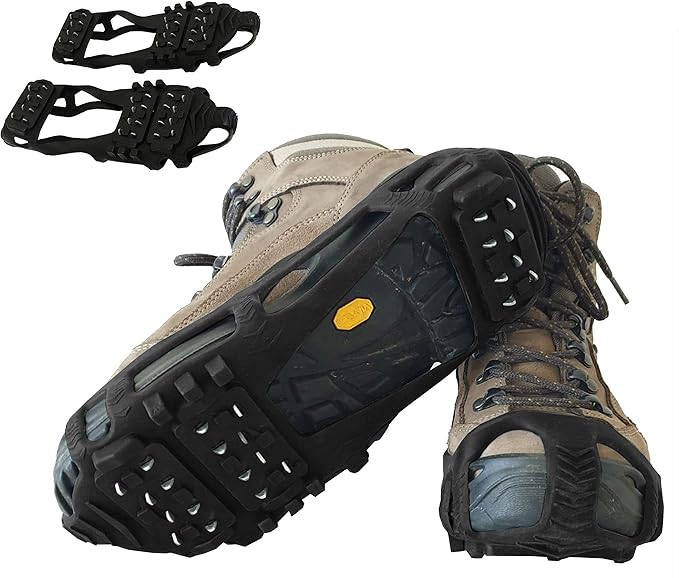 Ice Snow Traction Cleats - Lightweight Crampon Cleats for Walking on Snow & Ice - Anti Slip Grippers Fasten Quickly & Easily Over Footwear - Protable Grips for Shoes and Boots