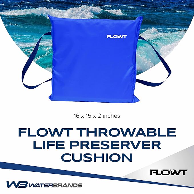 Flowt Boat Seat Cushion and Throw Cushion for Boat Safety – USCG Approved Type IV, Life Cushion for Boat, Durable, Comfortable Boat Seat Cushions for Kayaks, Paddle Board, Canoe and Boating - Blue