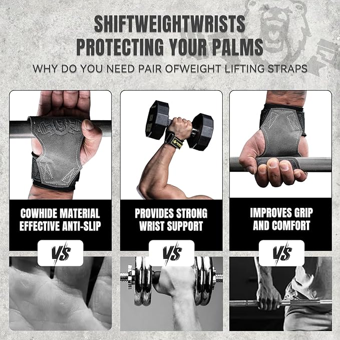 MANUEKLEAR Gym Straps Weight Lifting, Double Leather Lifting Straps for Men Deadlift with Cushion Wrist Loop, Gym Lifting Wrist Wraps for Weightlifting