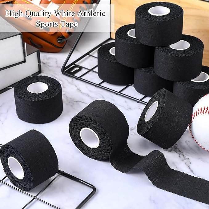 Hoolerry 12 Rolls 130 Yard Athletic Sports Tape Pre Wrap Very Strong Easy Tear No Sticky Residue Tape for Fingers Ankles Wrist Injury Wrap, Football Baseball Hockey Soccer(1.5 in,Black)