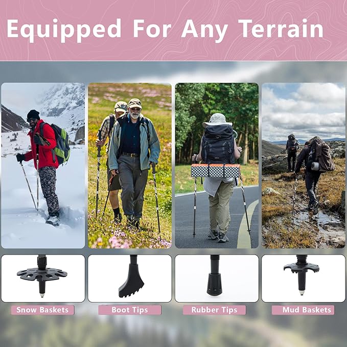 BISINNA Hiking Poles Collapsible Trekking Poles Aluminum Alloy Hiking Sticks 2 pc Lightweight Adjustable Folding Stick for Wowen Men Walking Sticks with Quick Lock System