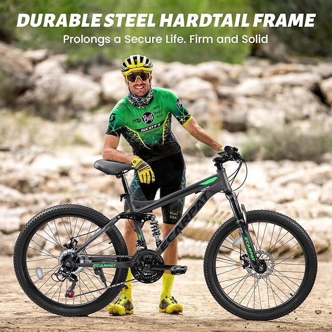 Mountain Bike 24 26 27.5 Inch, Dual Full Suspension Mens Womens Bike, 21 Speeds Dual Disc Brake Carbon Steel Bike, Boys Mens Mountain Bike for School Work Summer Camping, Birthday Gift Choice