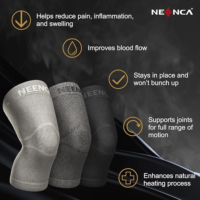 NEENCA Ultra-thin Knee Sleeve for Knee Pain, Lightest Knee Compression Sleeve with Graphene Ions Infused Fabric for Pain Relief, Swelling, Arthritis, Poor Circulation, Running, Sport.