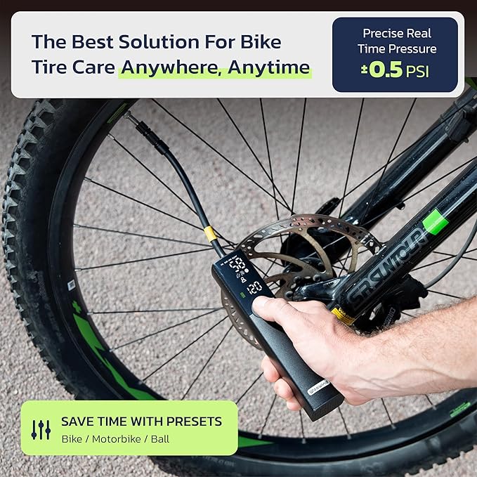 Woowind BP188 Bike Pump, The Pro Electric Bicycle Pump Tire Inflator Portable Air Compressor with Schrader, Presta and Dunlop Valve Adapters - 120~150PSI Options