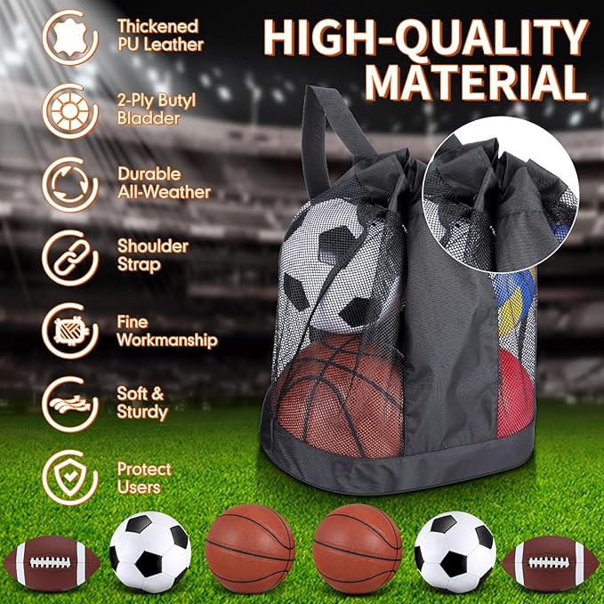 Lenwen 6 Pcs Sport Balls Set for Kids Teens, Include Official Size Basketball Football Soccer Ball with Sport Equipment Bags and Pumps for Training Practice Back to School