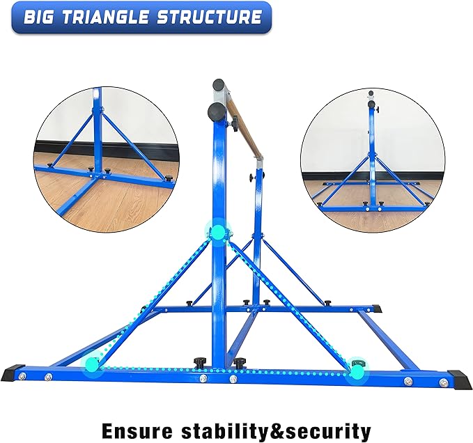 MARFULA Gymnastic Bar for Kid and Teenage Ages 3-25, 5 FT / 8 FT Base Length, 4 FT Width 5 FT Height, Gymnastic Kip Bar Horizontal Bar for Gymnast, Gymnastic Training Equipment for Home and Club Use