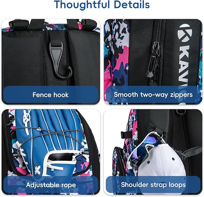 Baseball Bag for Youth and Adult, Softball Bag 50L Large Capacity Holds 4 Bats, Equipment Backpack with Shoes Compartment