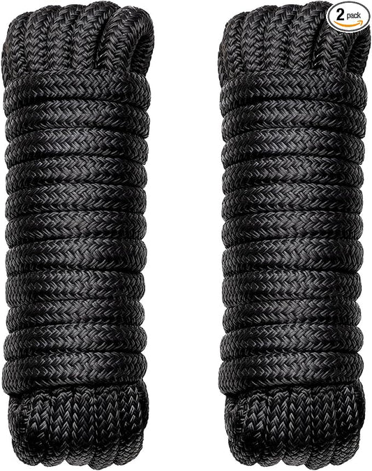 Boat Dock Lines Marine Rope - 1" x 35ft with Pre-Spliced 24" Loop Double Braided Nylon Ropes Bumper Tie Mooring Line for Boats Docking Pontoon Boating Accessories - 2 Pack