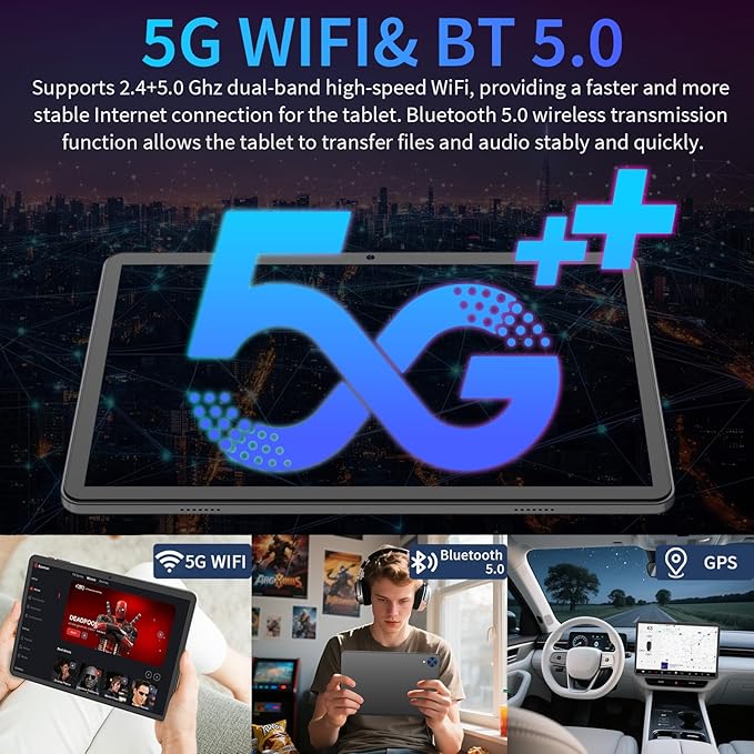 Android 15 Tablet with Keyboard, 26GB+256GB(2TB Expand), 10.1 Inch Tablet 8000 mAh Battery, BT 5.0, 5G WiFi, Widevine L1, Dual Camera, 2 in 1 Tab with Mouse, Case, Stylus(Green Case)