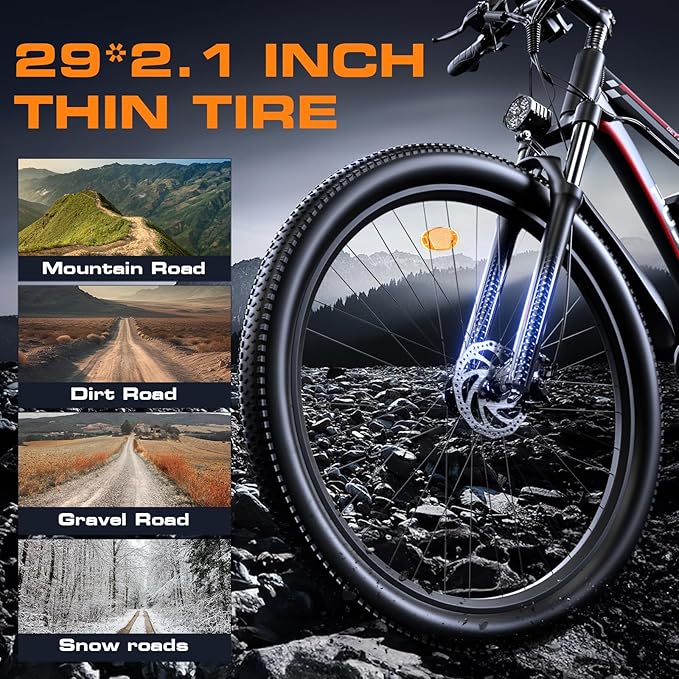 Electric Bike for Adults with Peak 1500W, 80Miles 32MPH Commuting Electric Mountain Bike, 48V 17.5Ah Removable Battery 21-Speed Disc Brakes, 29" Tires and Front Suspension