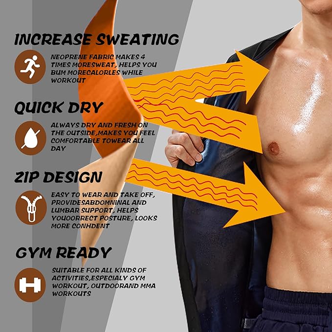 Sauna Sweat Suits Shirt Vest Waist Trainer for Men Compression Workout Shapewear Excersize Gym Clothes Working Out