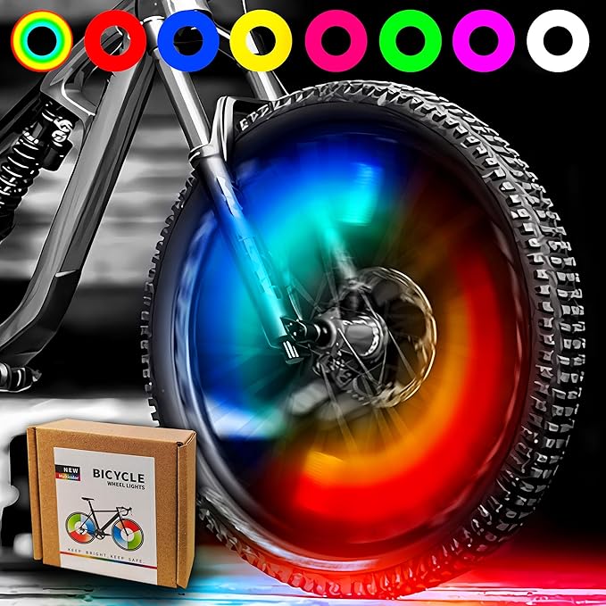 Bike Wheel Lights Rechargeable(2pack), Bike Spoke Lights Weatherproof, Adults Kids Bike Lights for Wheels 7-Color Variable, Motion Sensor,Fit All Wheel Sizes of Bike,Toddler Balance Bicycle, E-Bike
