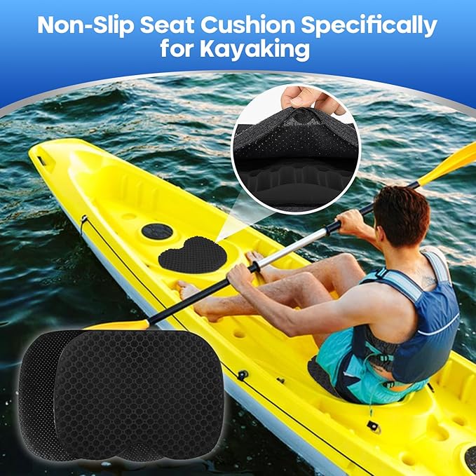 Anti Slip Kayak Gel Seat Cushion with Cover, Waterproof Seat Cushion Kayak Seat Pad for Sit in Inflatable Kayak, Canoe & Boat Fishing, Rowing, Lifetime Kayak Accessories,Office(Black)