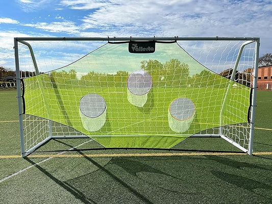 Vallerta® Match 12x6 Ft Steel Soccer Goal + Skill-Shot Professional Soccer Shooting Practice Target Net & Rebounder.