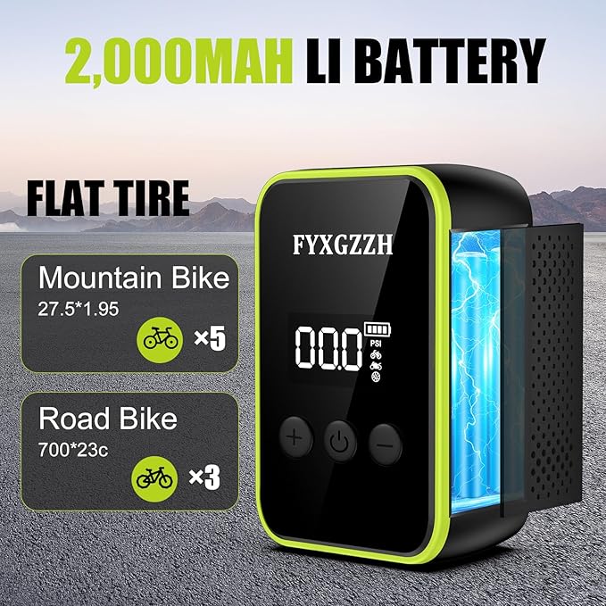 Mini Electric Bike Pump - Fast Inflate Bike Tire Pump with Gauge, 150PSI Air Pump with Presta and Schrader Valve for Road Bike, Mountain Bike, E-Bike, Motorcycle