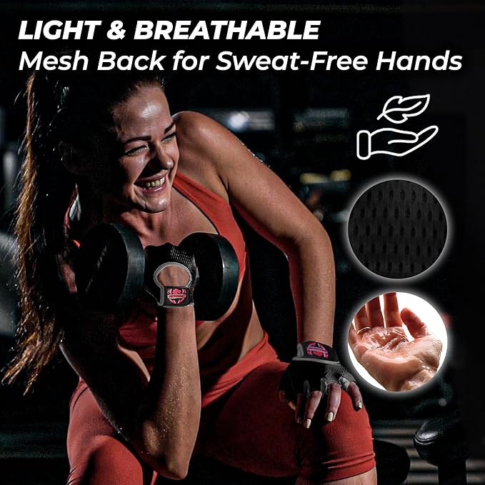 FIGHTSENSE Workout Gloves for Men Women, Weight Lifting Gloves with Non-Slip Silicon Padded Palm, Breathable, Lightweight Exercise Gym Gloves for Weightlifting Powerlifting Cycling Rowing