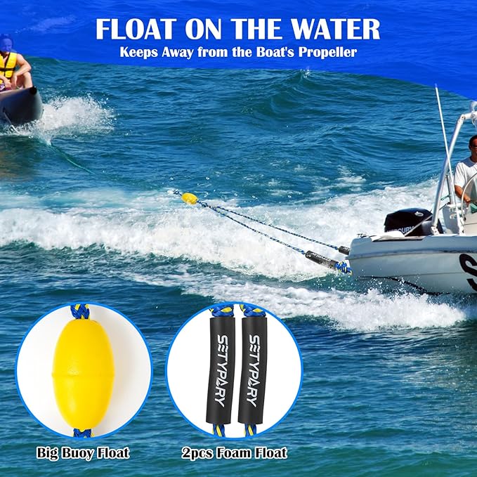Boat Tow Harness for Tubing, Self Centering Tow Harness for 1-4 Riders Towable Tubes, Floating Boat Tow Rope for Watersports