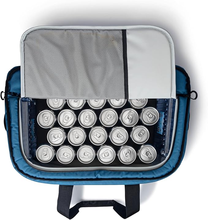 AO Coolers Stow 'n Go Canvas Soft-Sided Cooler, Low Profile and Leak Proof, Insulated for 24-Hour Cold, Ocean Blue, 38-Can