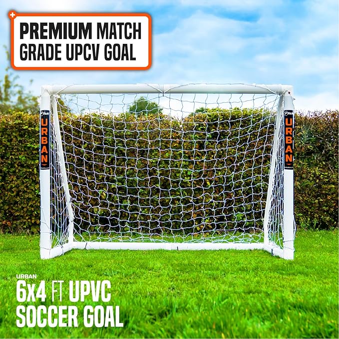 Flick Ultimate All Weather uPVC Soccer Goal with UV treated 70mm thick posts, integrated locking system, and strengthened corners 12x6