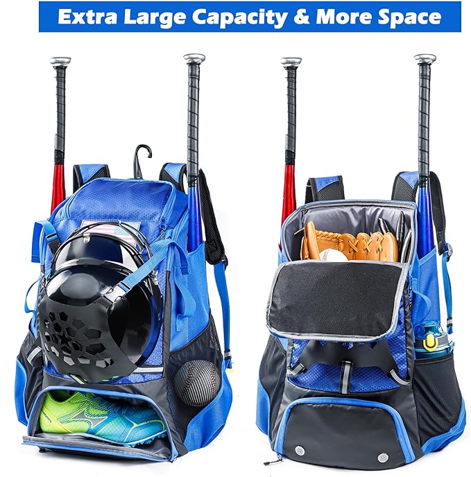 Baseball Backpack for Youth, Boys, Adults - Bat and Softball Equipment Bag With Glove Holder, Helmet, Shoes Compartment - T-Ball Accessories and Baseball Gifts