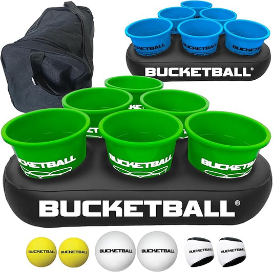 BucketBall | Team Color Edition | Party Pack (Green/Light Blue): Original Yard Pong Game: Best Camping, Beach, Lawn, Outdoor, Family, Adult, Tailgate, Jumbo, Giant Game