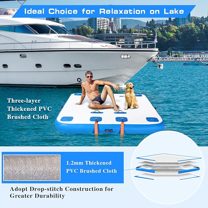Inflatable Floating Dock, Swim Platform Floating Island Raft, Large Air Mat Inflatable Water Pad with None-Slip Surface for Lake Pool Beach Ocean