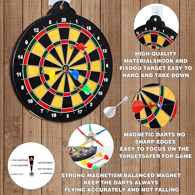 Magnetic Dart Board for Kids and Adult.16in 2 in 1 Double-Sided Large Size with 12 Magnetic Dart+12Sticky Balls,Safe Dart Game Set for 3-12 Year Old,Fun Family Game Friends Gifts