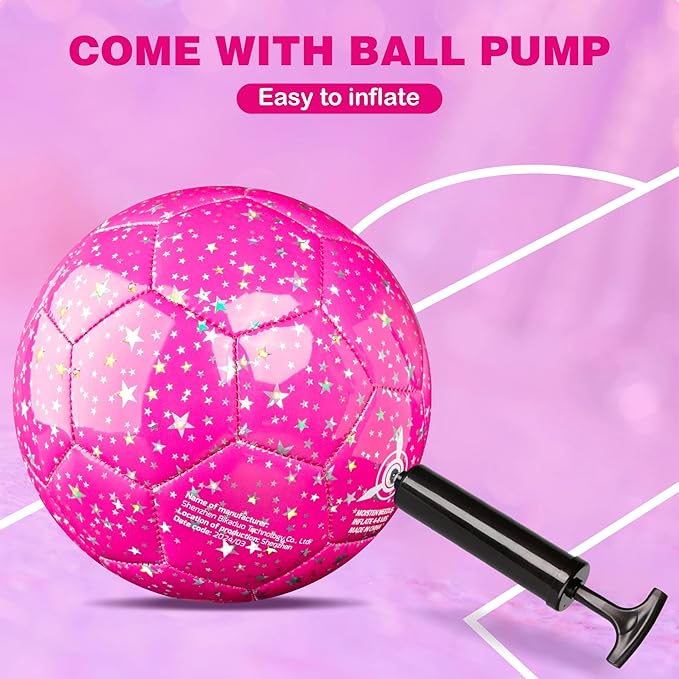 Kids Soccer Ball Size 3 4, Glitter Pink Purple Shiny Toddler Balls for Ages 4-6-8 8-12 Girls Boys Soft Training Ball
