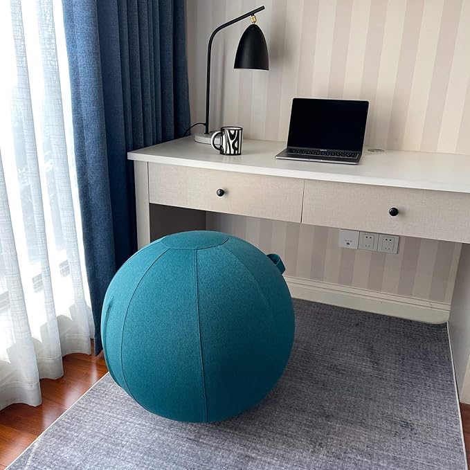 Sitting Ball Chair, Yoga Ball Chair Exercise Ball Chair for Home Office Desk, Stability Ball for Fitness & Pilates, Ergonomic Balance Ball Seat with Cover and Pump