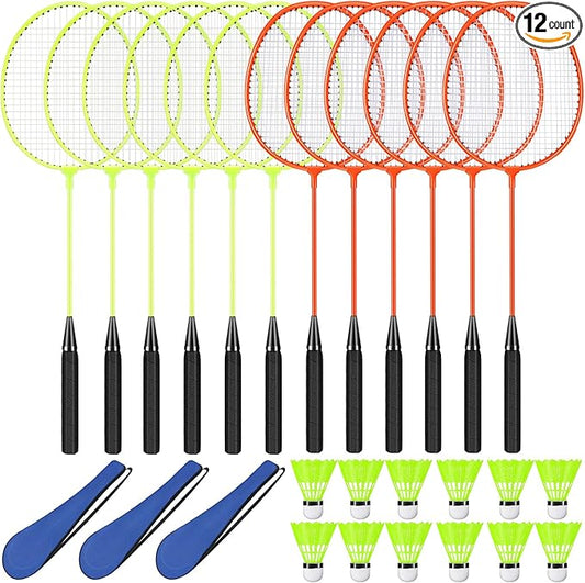 12 Pack Badminton Rackets Set Including Rackets, Nylon Shuttlecocks and Carry Bag for Outdoor Backyard Games Beginners