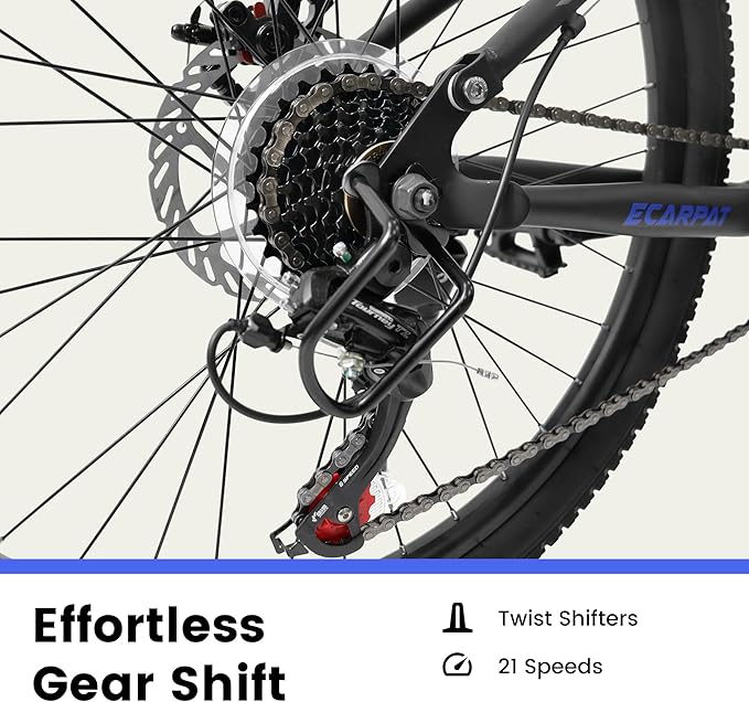 Ecarpat 24/26/27.5 Inch Mountain Bike, Dual/Front Suspension Mens Mountain Bike with 21 Speeds High-Carbon Steel Frame and Disc/V Brakes, Adult Sport Bicycle for Trail Snow Commuter City Road