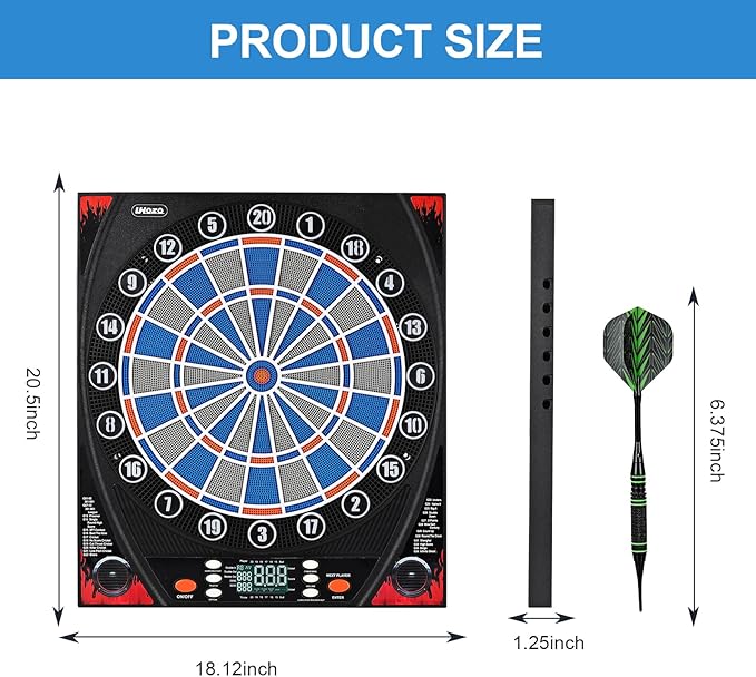 Electronic Dartboard, Dual Speakers with Automatic Voice Announcing Score, High Definition LCD Display, Includes 12 Soft Tip Darts, Suitable for Family Gatherings Bar Entertainment