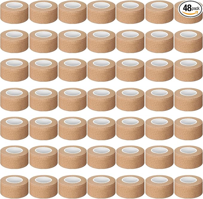 Treela 48 Pack Self Adhesive Wrap Bandage Bulk, Self Adherent Cohesive Bandage Elastic Athletic Tape Breathable Wound Tape for Stretch Athletic Sports Wrist Ankle(Nude Color,1 Inch X 5 Yards)
