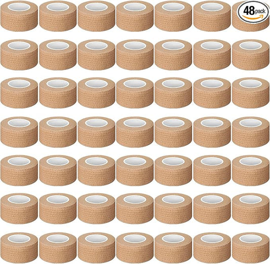 Treela 48 Pack Self Adhesive Wrap Bandage Bulk, Self Adherent Cohesive Bandage Elastic Athletic Tape Breathable Wound Tape for Stretch Athletic Sports Wrist Ankle(Nude Color,1 Inch X 5 Yards)