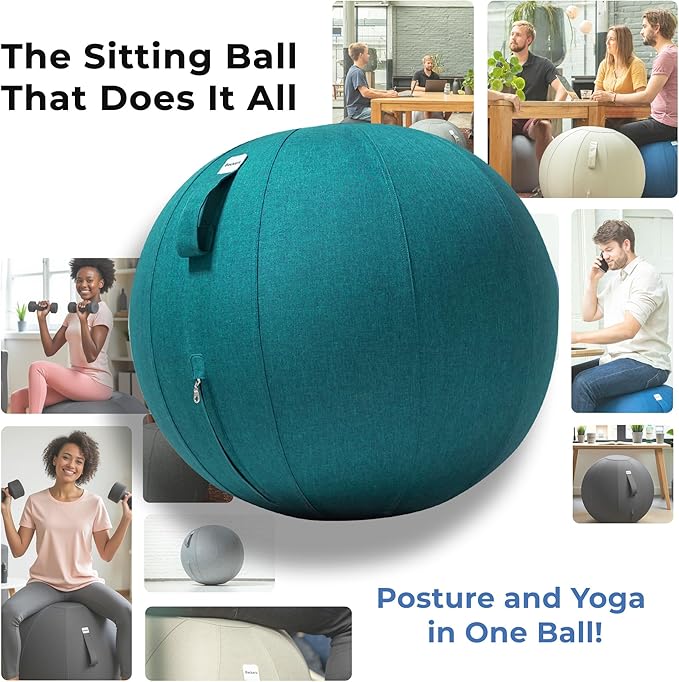 Balance Ball Chair for Office & Home - Ergonomic Exercise Ball for Posture & Back Pain Relief, Yoga Ball Chair - Sitting Ball with Washable Linen Cover