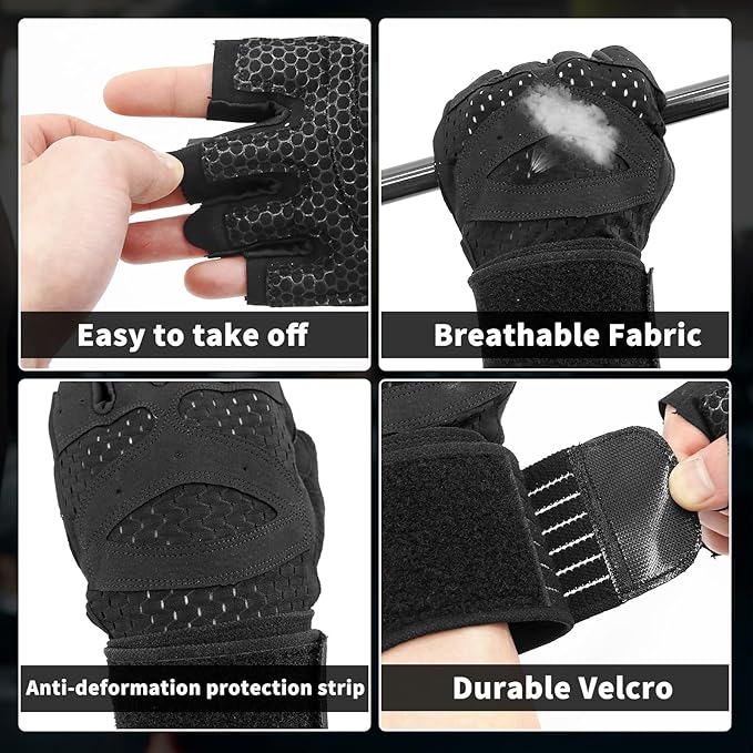 NewDoar Workout Gloves with Wrist Wrap Support Fingerless Gloves Weight Lifting Gloves for Fitness Exercise Weightlifting for Men Women Gym Accessories