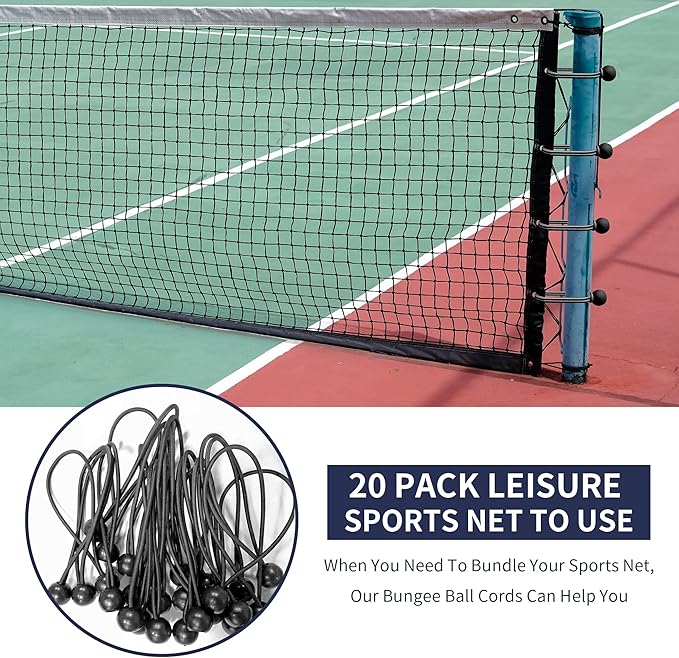 6 Inch Ball Bungee Cords, Heavy Duty UV Resistant Elastic Strap, Reusable Tie Down Cord with Balls, Indoor Outdoor Cords for Golf Net, Soccer Goals, Camping, Tent Poles, Hose (Black, 20 Pack)
