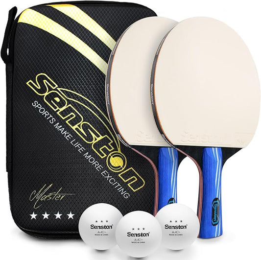 Senston Ping Pong Paddles with Carry Case, Pro Table Tennis Paddle Set of 2 with 3 Ping Pong Balls Indoor/Outdoor Play