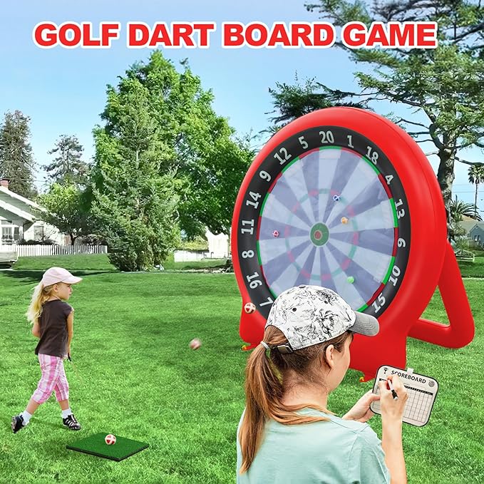 Giant Dart Board Inflatable with Pump, Outdoor and Indoor Soccer Sport Kick Dartboard for Kids and Adults, Waterproof Darts Board Yard Game with 20 Golf Balls, 4 Sticky Balls, 2 Soccers