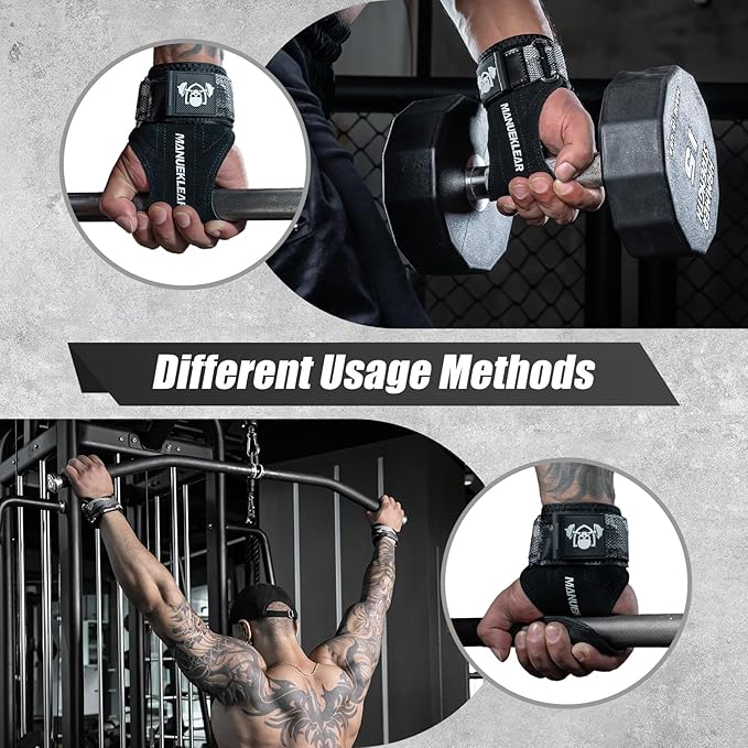 MANUEKLEAR Gym Straps Weight Lifting, Double Leather Lifting Straps for Men Deadlift with Cushion Wrist Loop, Gym Lifting Wrist Wraps for Weightlifting