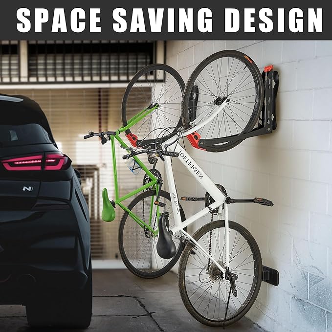 Wallmaster BIKEPAL Swivel Bike Rack, Wall Mounted Vertical Bike Storage Hanger, Space Saving for Home and Garage, 4 Pack